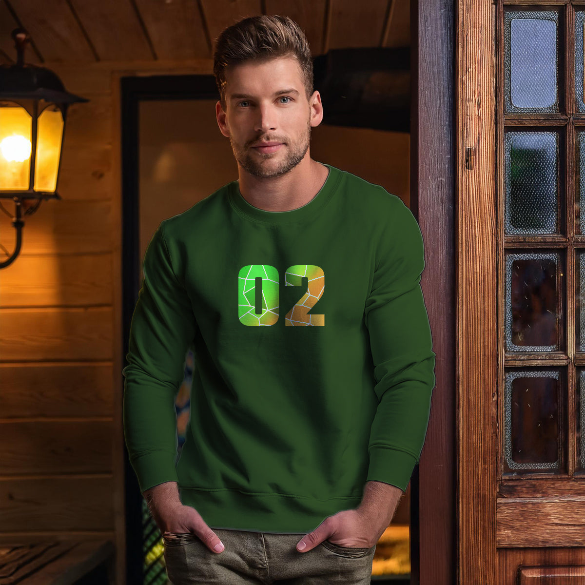 02 Number Unisex Sweatshirt (Olive Green)