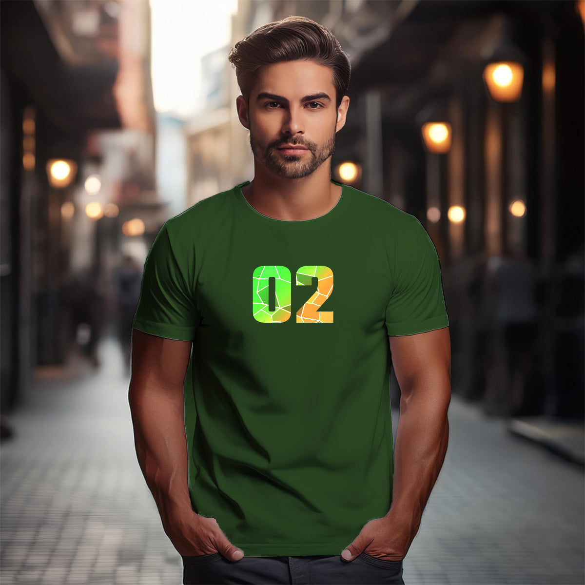 02 Number Unisex T-Shirt (Olive Green)