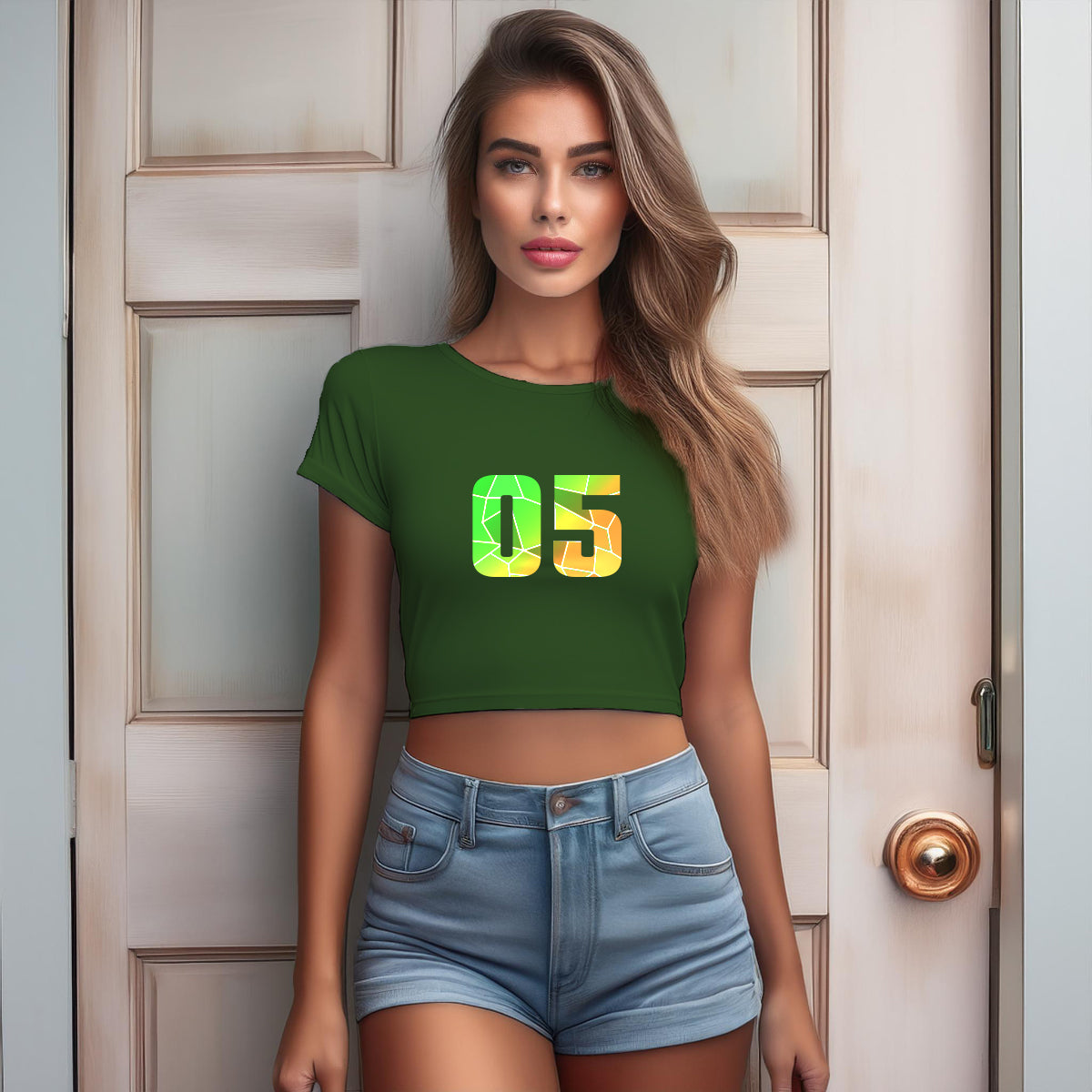 05 Number Women Crop Top (Olive Green)