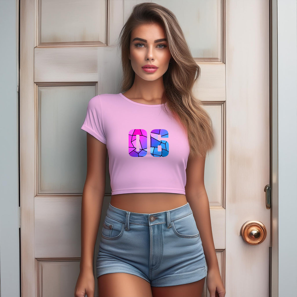 06 Number Women Crop Top (Light Pink)