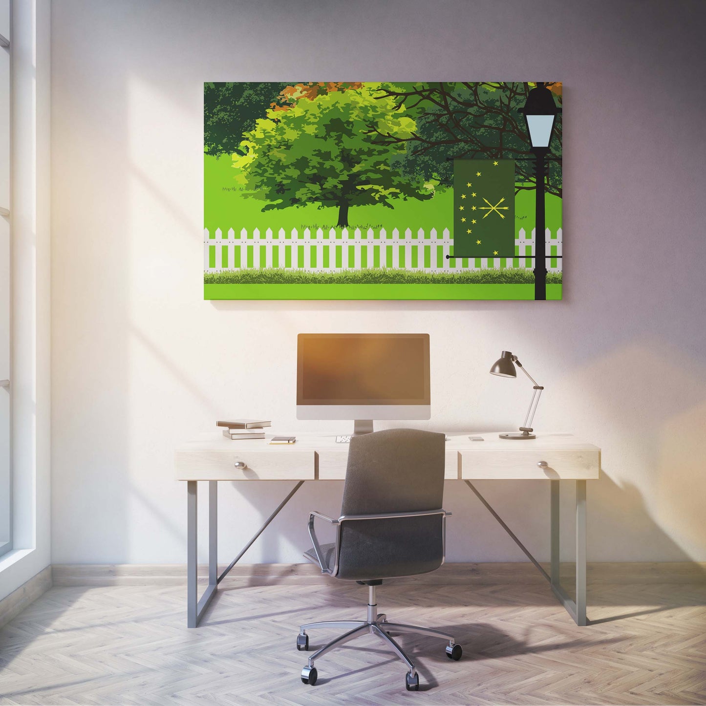 Adygea Trees Street Lamp Canvas Print Framed