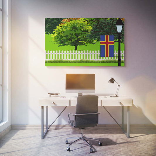 Aland Trees Street Lamp Canvas Print Framed