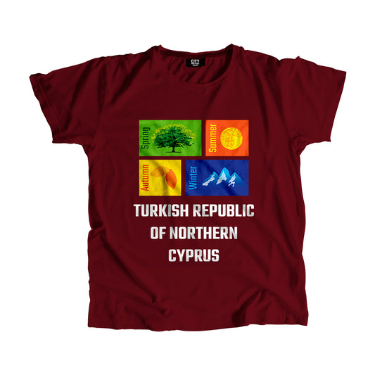 TURKISH REPUBLIC OF NORTHERN CYPRUS Seasons Unisex T-Shirt (Maroon)