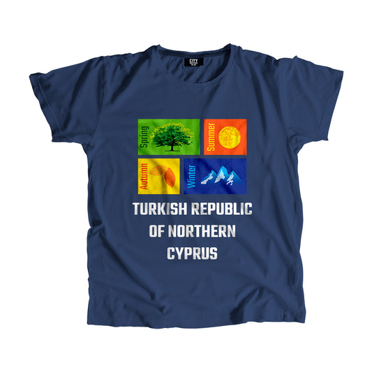 TURKISH REPUBLIC OF NORTHERN CYPRUS Seasons Unisex T-Shirt (Navy Blue)