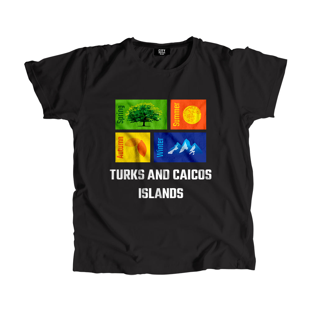 TURKS AND CAICOS ISLANDS Seasons Unisex T-Shirt (Black)