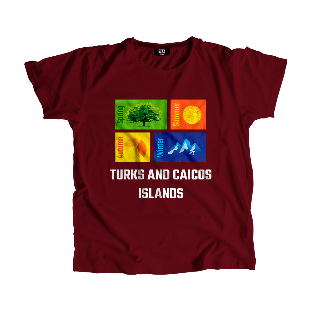 TURKS AND CAICOS ISLANDS Seasons Unisex T-Shirt (Maroon)