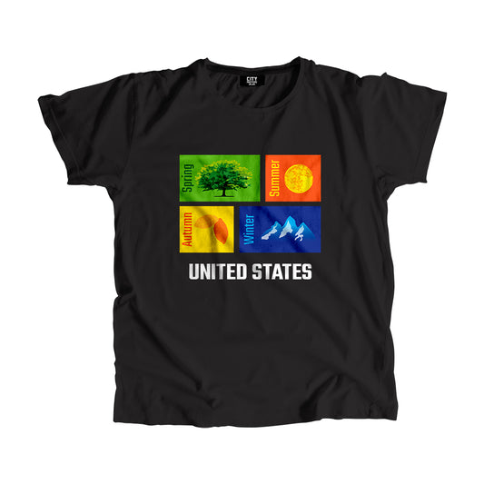 UNITED STATES Seasons Unisex T-Shirt (Black)