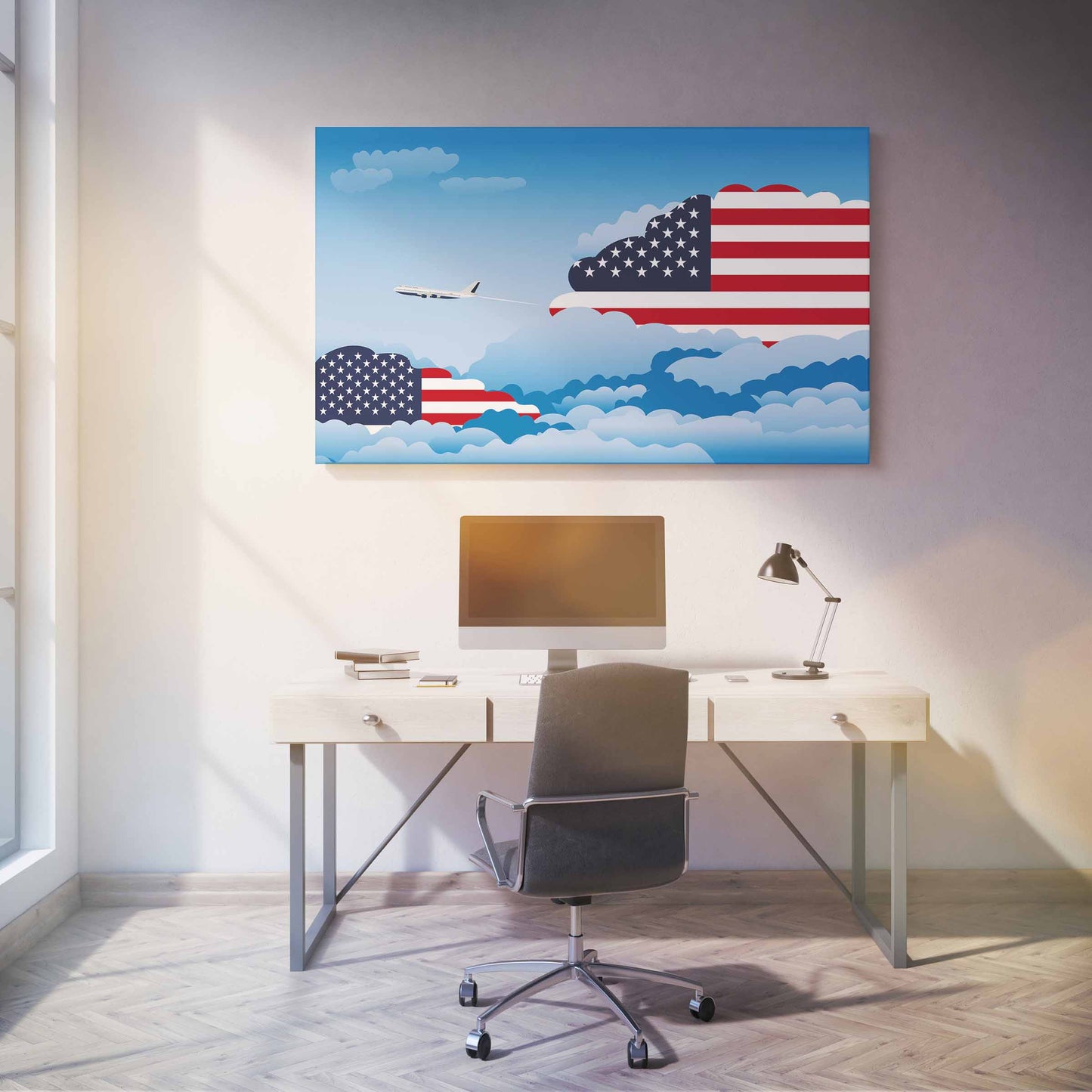 United States Day Clouds Canvas Print Framed