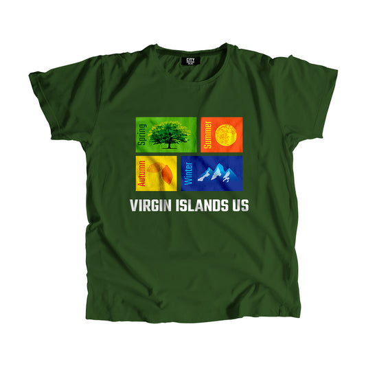 VIRGIN ISLANDS US Seasons Unisex T-Shirt (Olive Green)