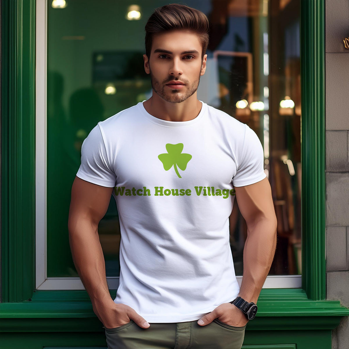 Watch House Village Shamrock Unisex T-Shirt (White)