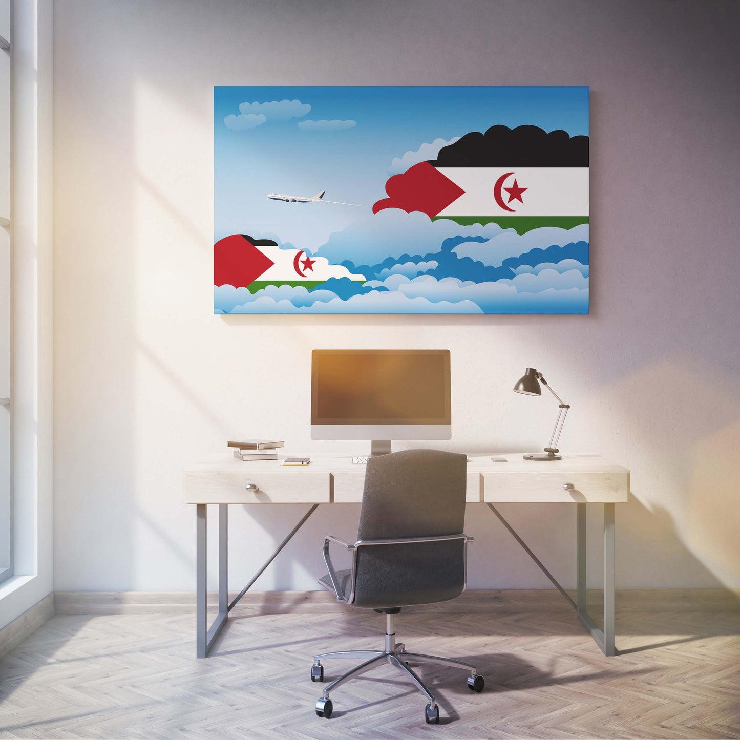 Western Sahara Day Clouds Canvas Print Framed